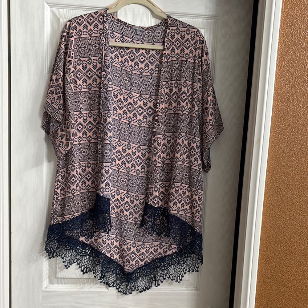 Charlotte Russe Pink and White Asymmetrical Cardigan